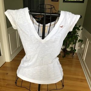 Hollister white deep vneck slub T-shirt